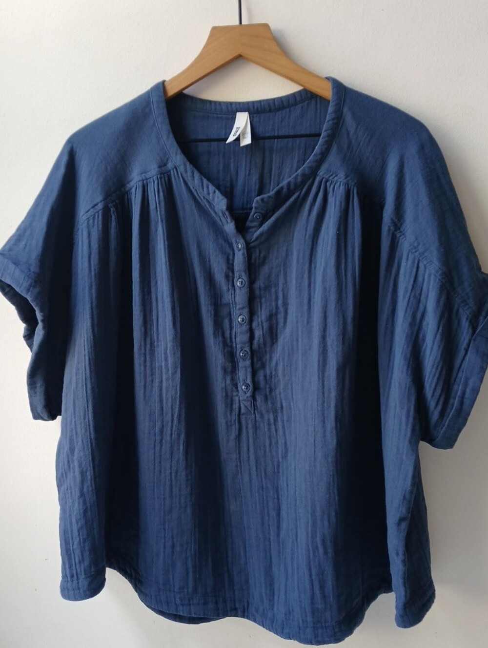 Pact Coastal Double Gauze Short Sleeve Popover Blouse Dark Blue Women's XXL